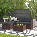 5-teiliges Outdoor-Ecksofa-Set aus Rattan mit Kissen