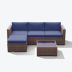 5-teiliges Outdoor-Ecksofa-Set aus Rattan mit Kissen