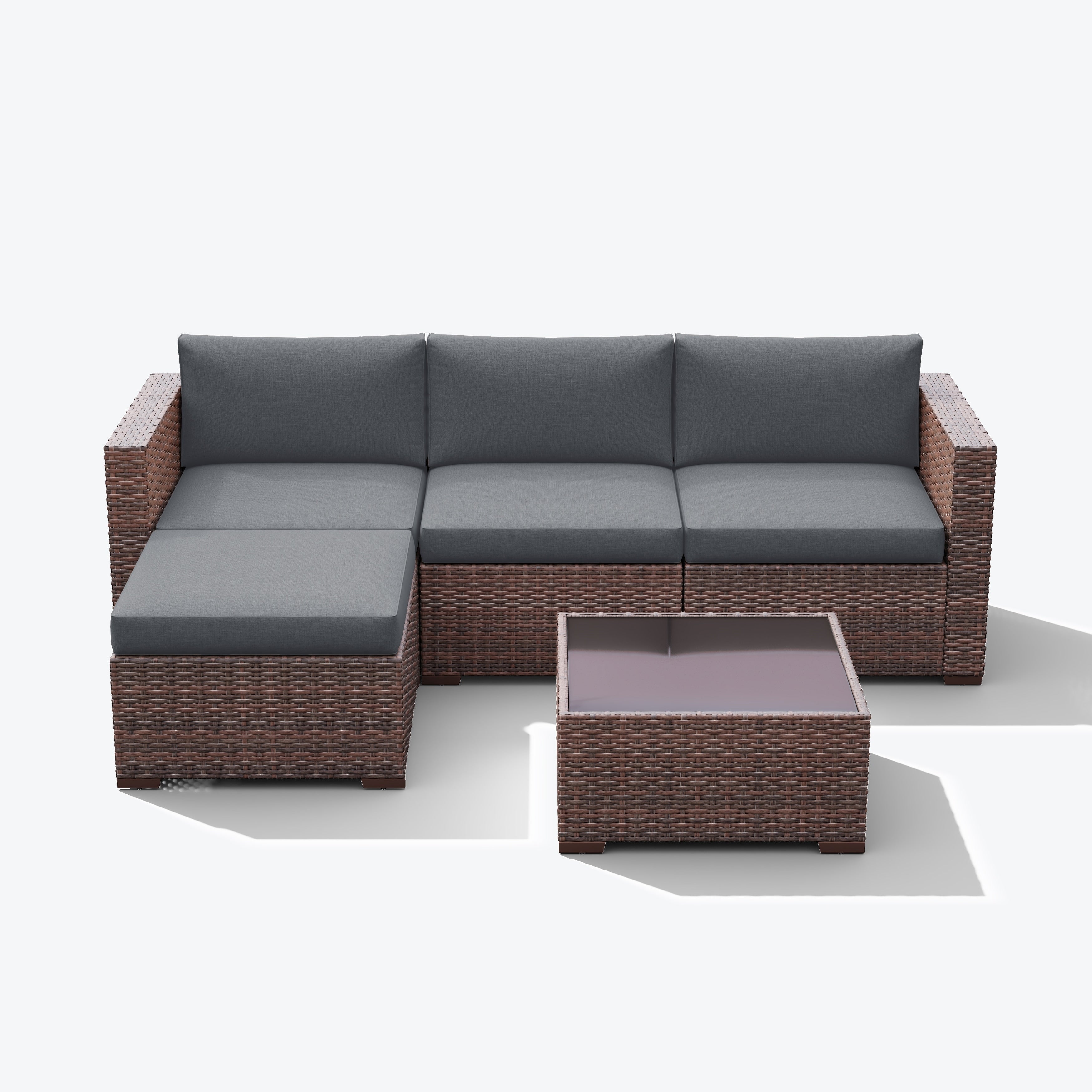 5-teiliges Outdoor-Ecksofa-Set aus Rattan mit Kissen