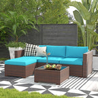 5-teiliges Outdoor-Ecksofa-Set aus Rattan mit Kissen