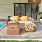 5-teiliges Outdoor-Ecksofa-Set aus Rattan mit Kissen