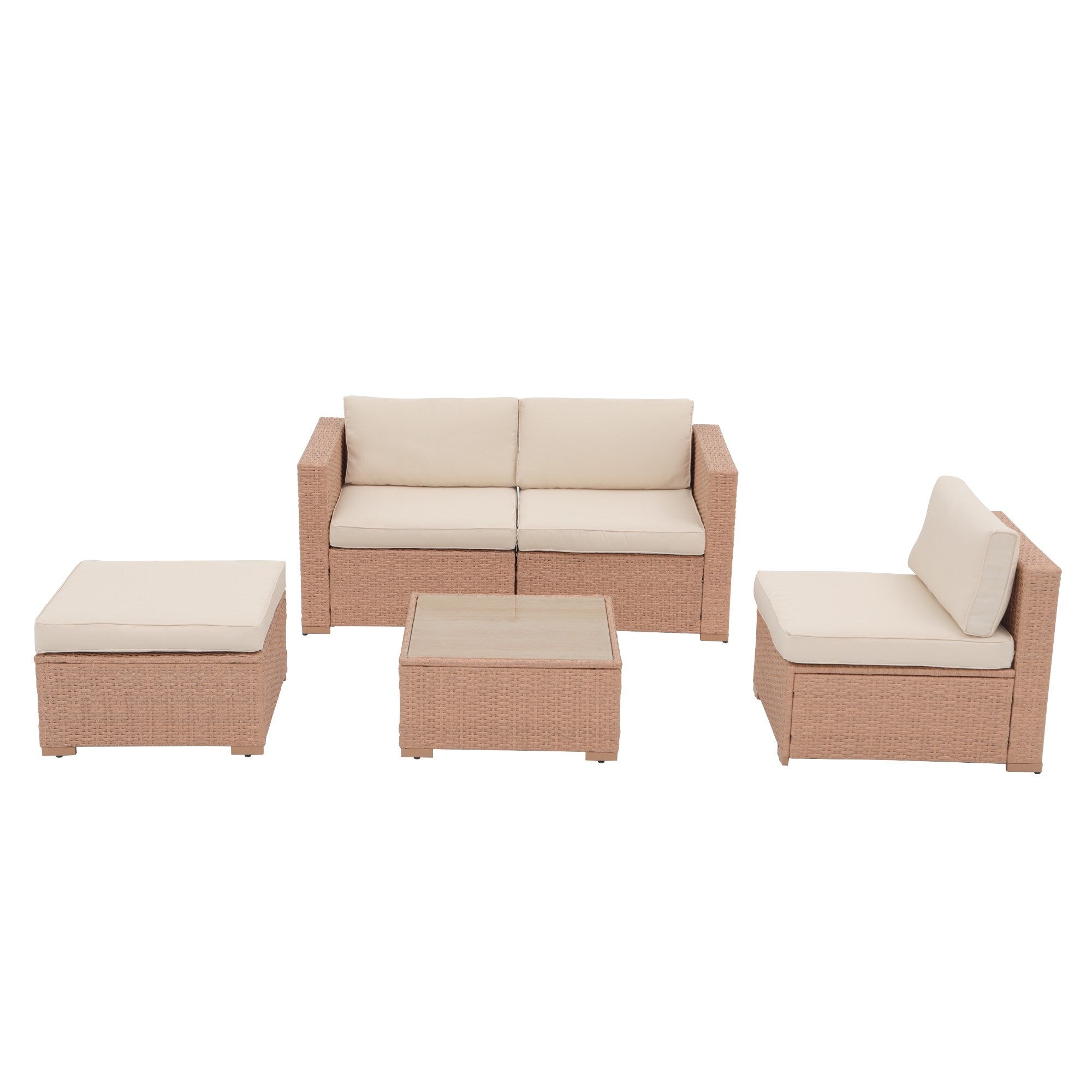 5-teiliges Outdoor-Ecksofa-Set aus Rattan mit Kissen