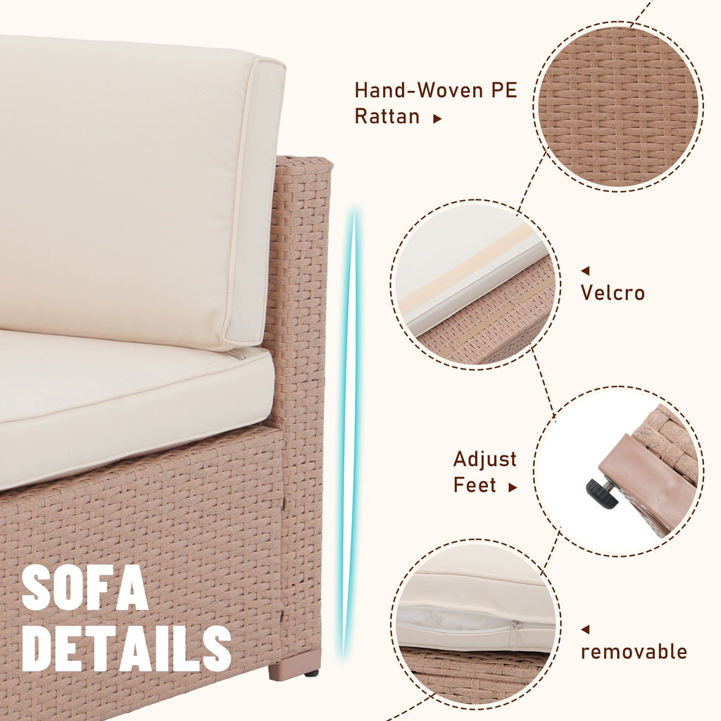 5-teiliges Outdoor-Ecksofa-Set aus Rattan mit Kissen