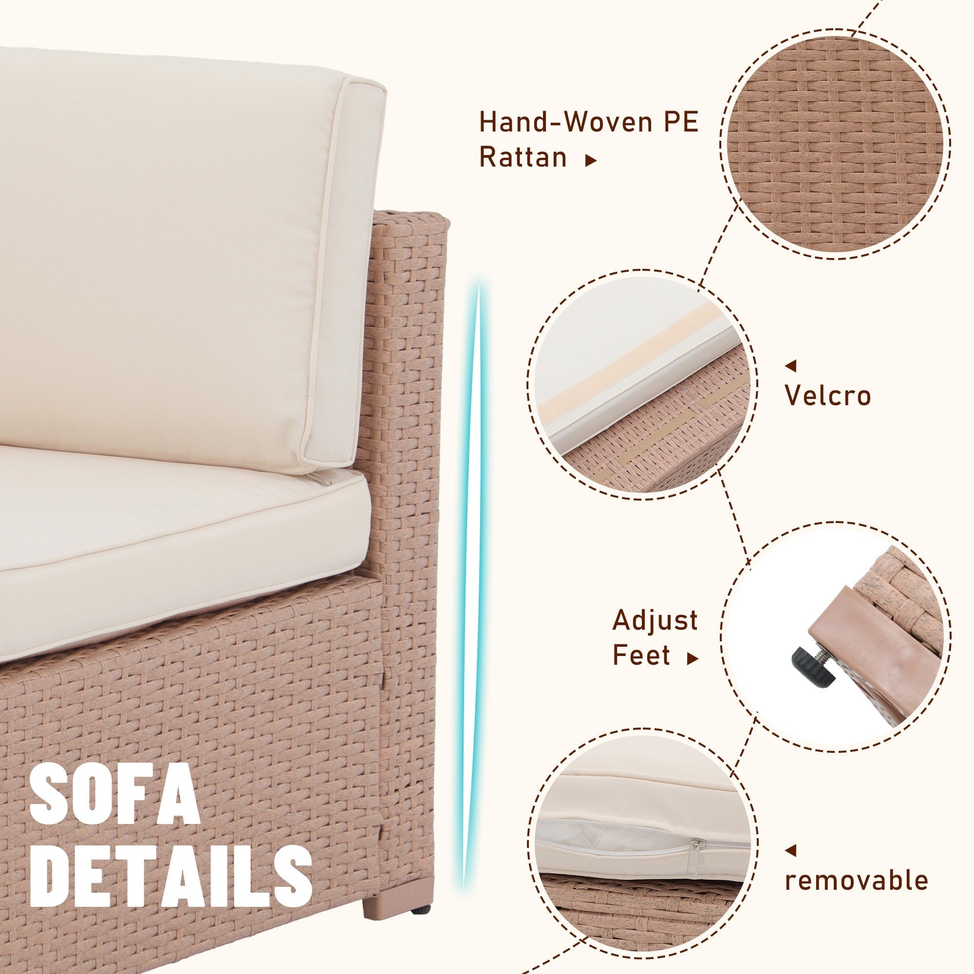 5-teiliges Outdoor-Ecksofa-Set aus Rattan mit Kissen