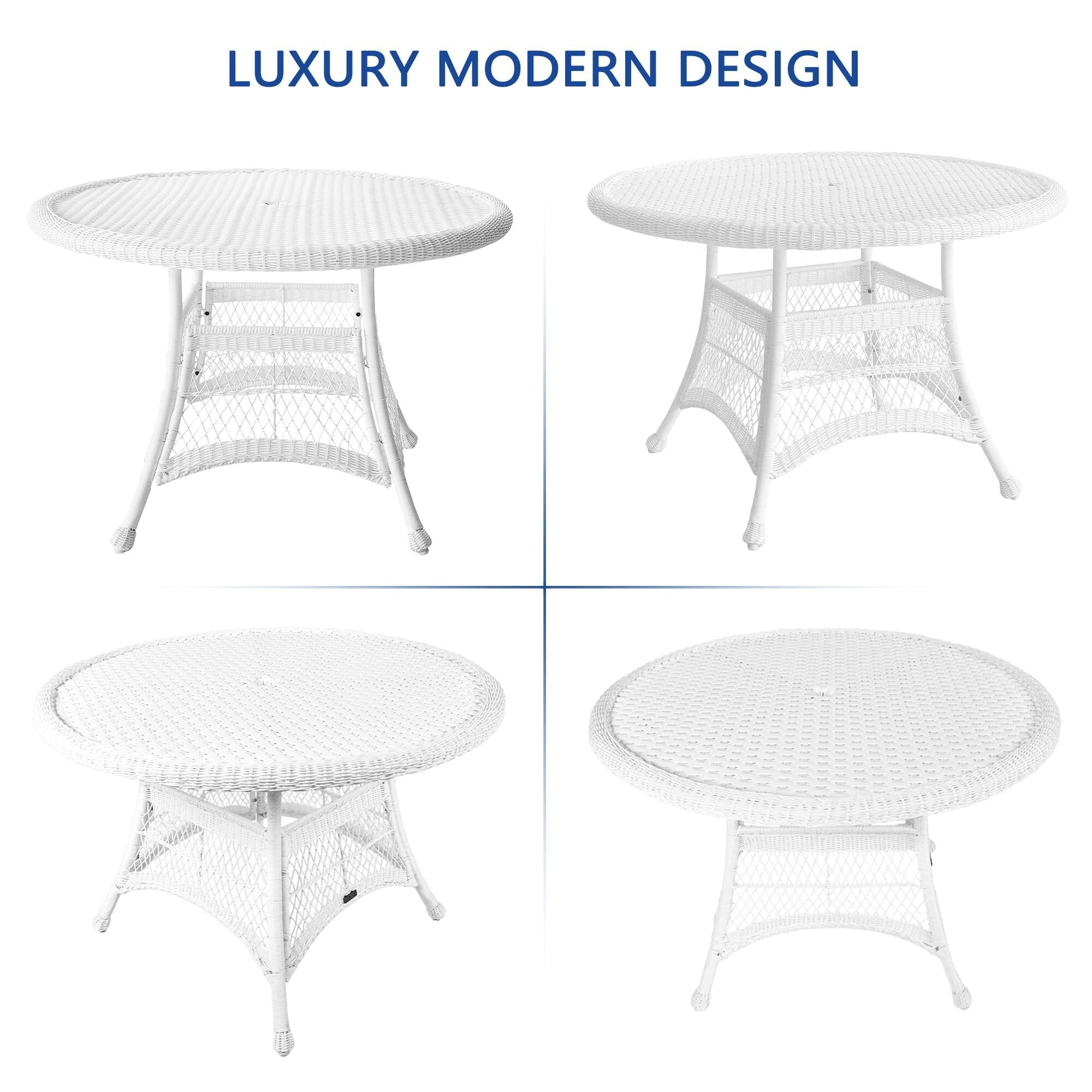 5-teiliges Esszimmer-Set aus weißem Kunstharzgeflecht