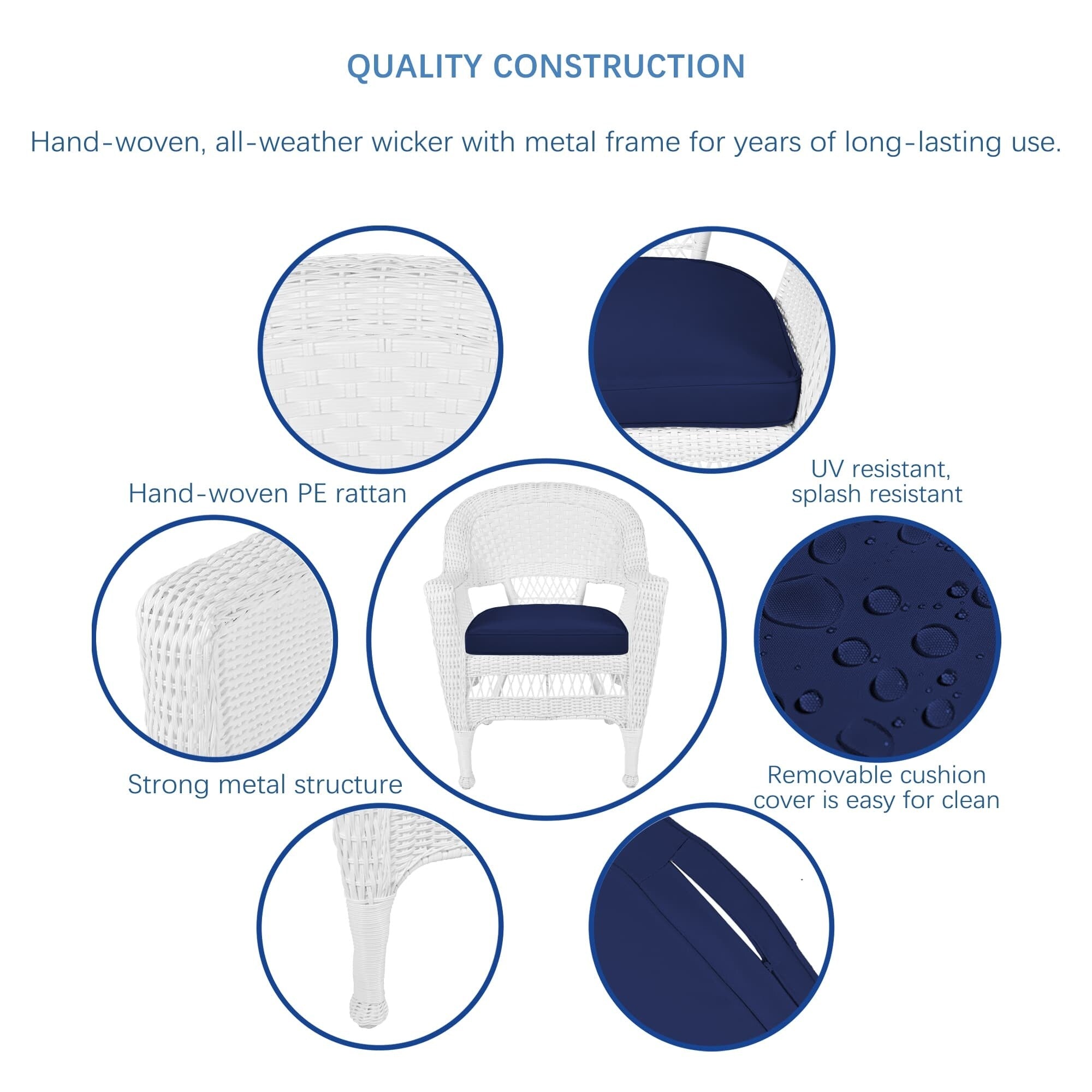 5-teiliges Esszimmer-Set aus weißem Kunstharzgeflecht