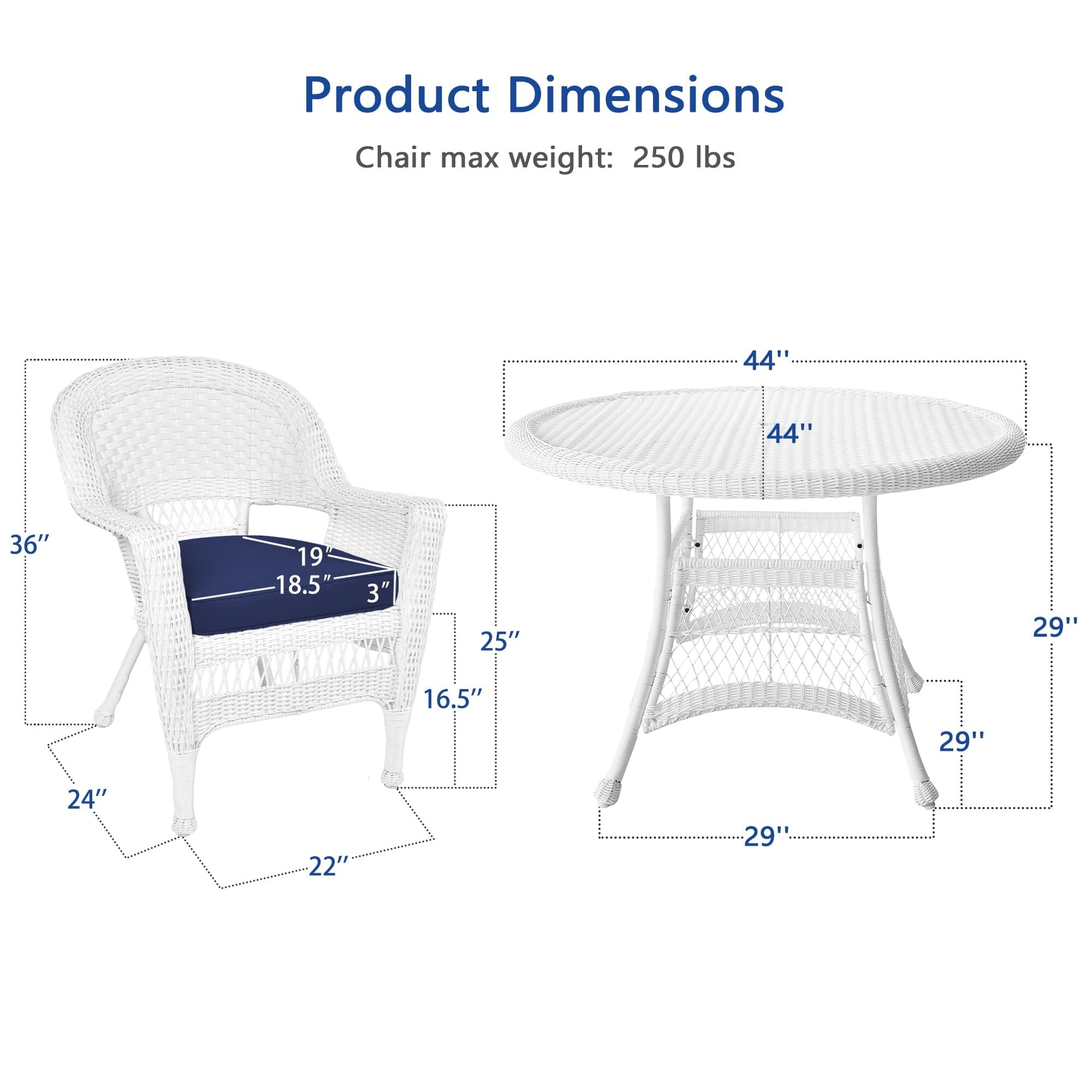5-teiliges Esszimmer-Set aus weißem Kunstharzgeflecht