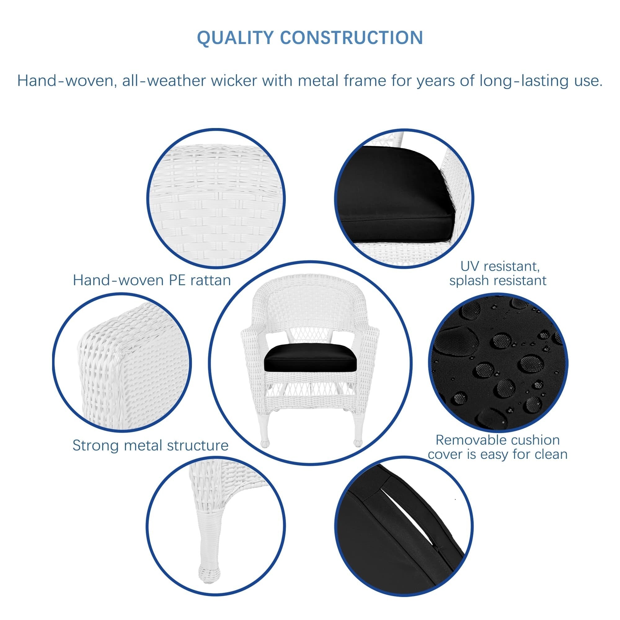 5-teiliges Esszimmer-Set aus weißem Kunstharzgeflecht