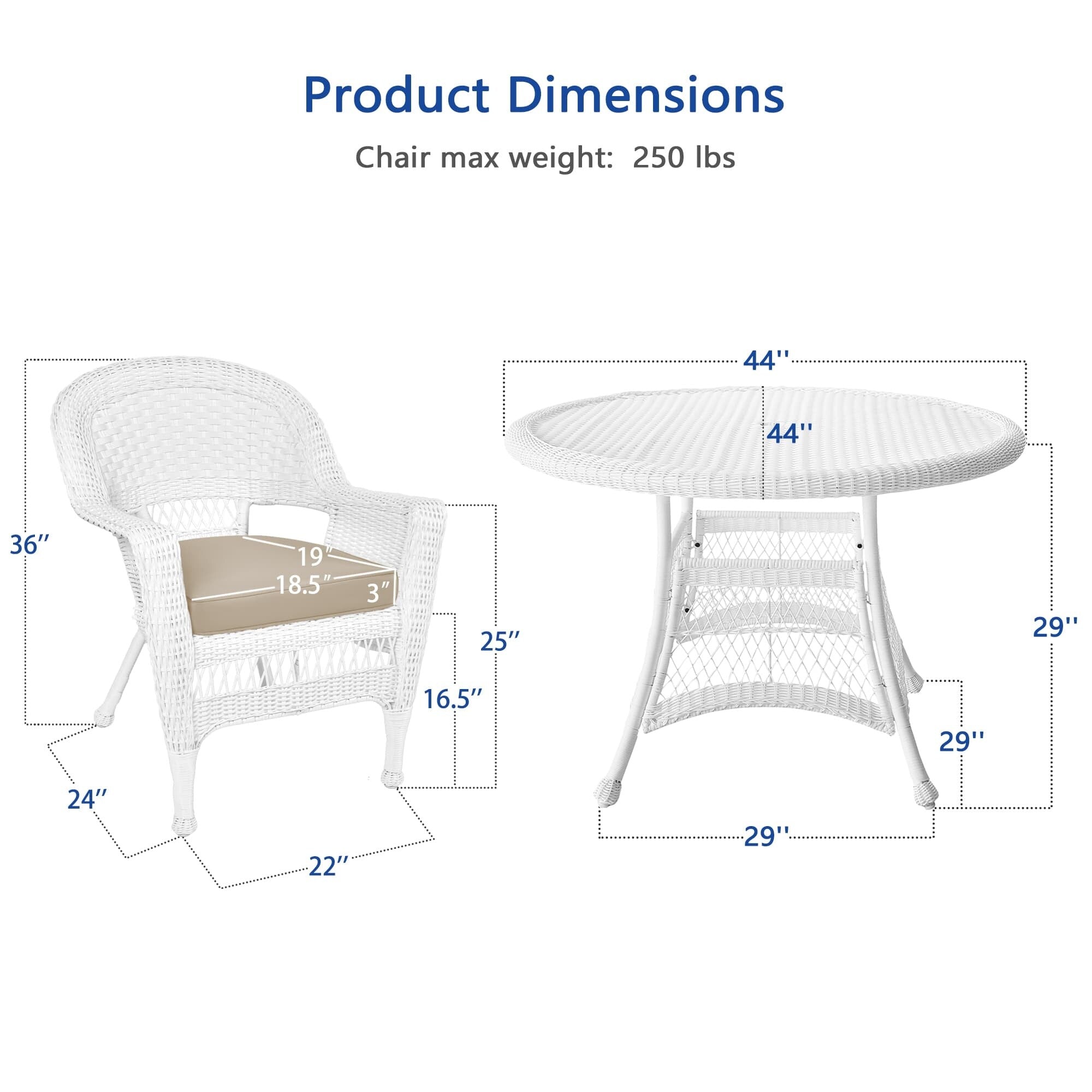 5-teiliges Esszimmer-Set aus weißem Kunstharzgeflecht