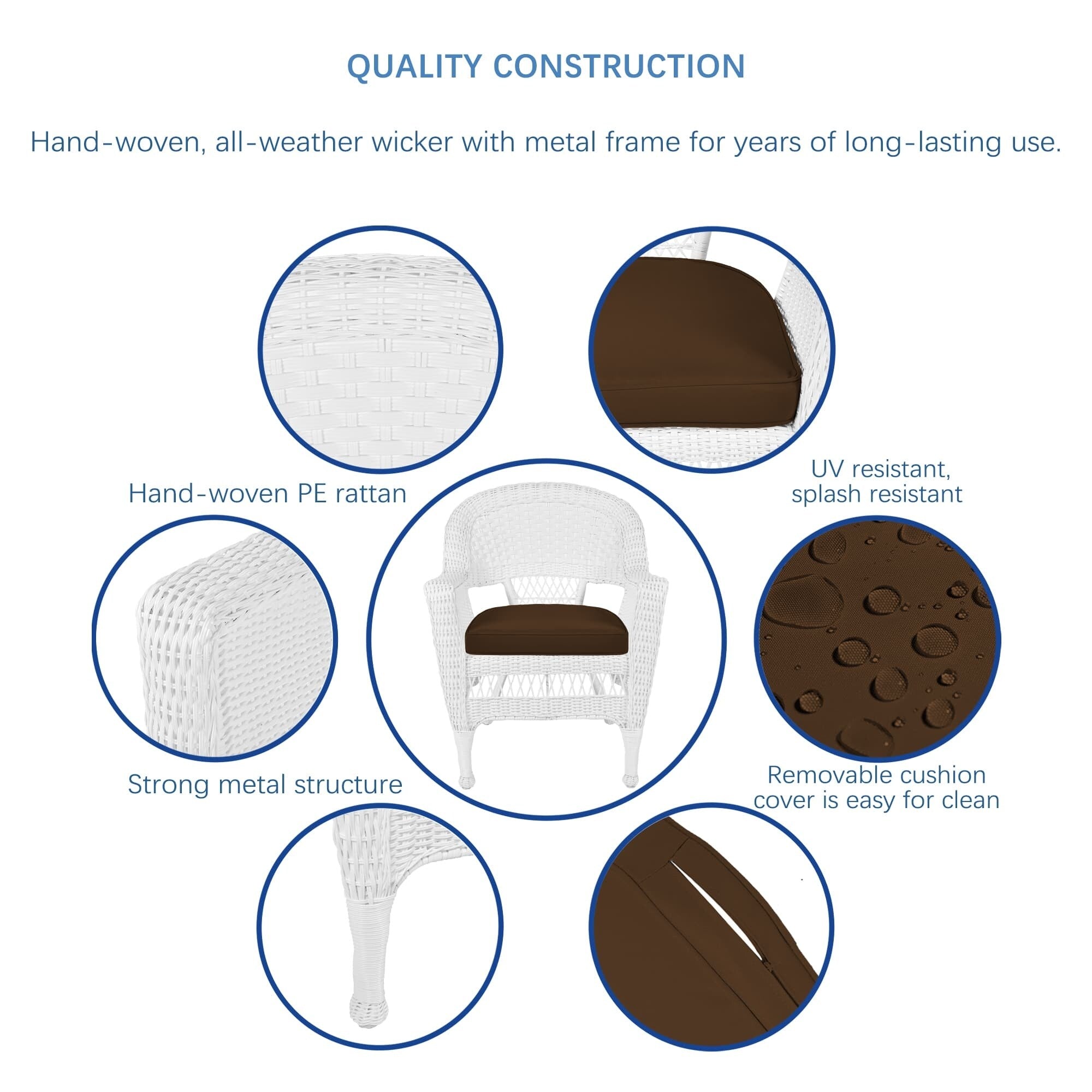 5-teiliges Esszimmer-Set aus weißem Kunstharzgeflecht