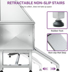 50 Zoll breite, verstellbare Haustierbadewanne aus Edelstahl mit Rampe – Silber