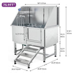 50 Zoll breite, verstellbare Haustierbadewanne aus Edelstahl mit Stufenrampe