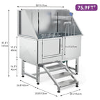 50 Zoll breite, verstellbare Haustierbadewanne aus Edelstahl mit Stufenrampe