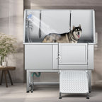 50 Zoll breite, verstellbare Haustierbadewanne aus Edelstahl mit Stufenrampe