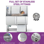 50 Zoll breite, verstellbare Haustierbadewanne aus Edelstahl mit Stufenrampe