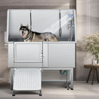 50 Zoll breite, verstellbare Haustierbadewanne aus Edelstahl mit Stufenrampe