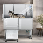 50 Zoll breite, verstellbare Haustierbadewanne aus Edelstahl mit Stufenrampe