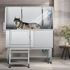 50 Zoll breite, verstellbare Haustierbadewanne aus Edelstahl mit Stufenrampe