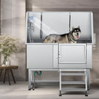 50 Zoll breite, verstellbare Haustierbadewanne aus Edelstahl mit Stufenrampe