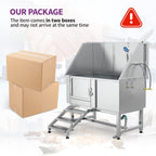 50 Zoll breite, verstellbare Haustierbadewanne aus Edelstahl mit Stufenrampe