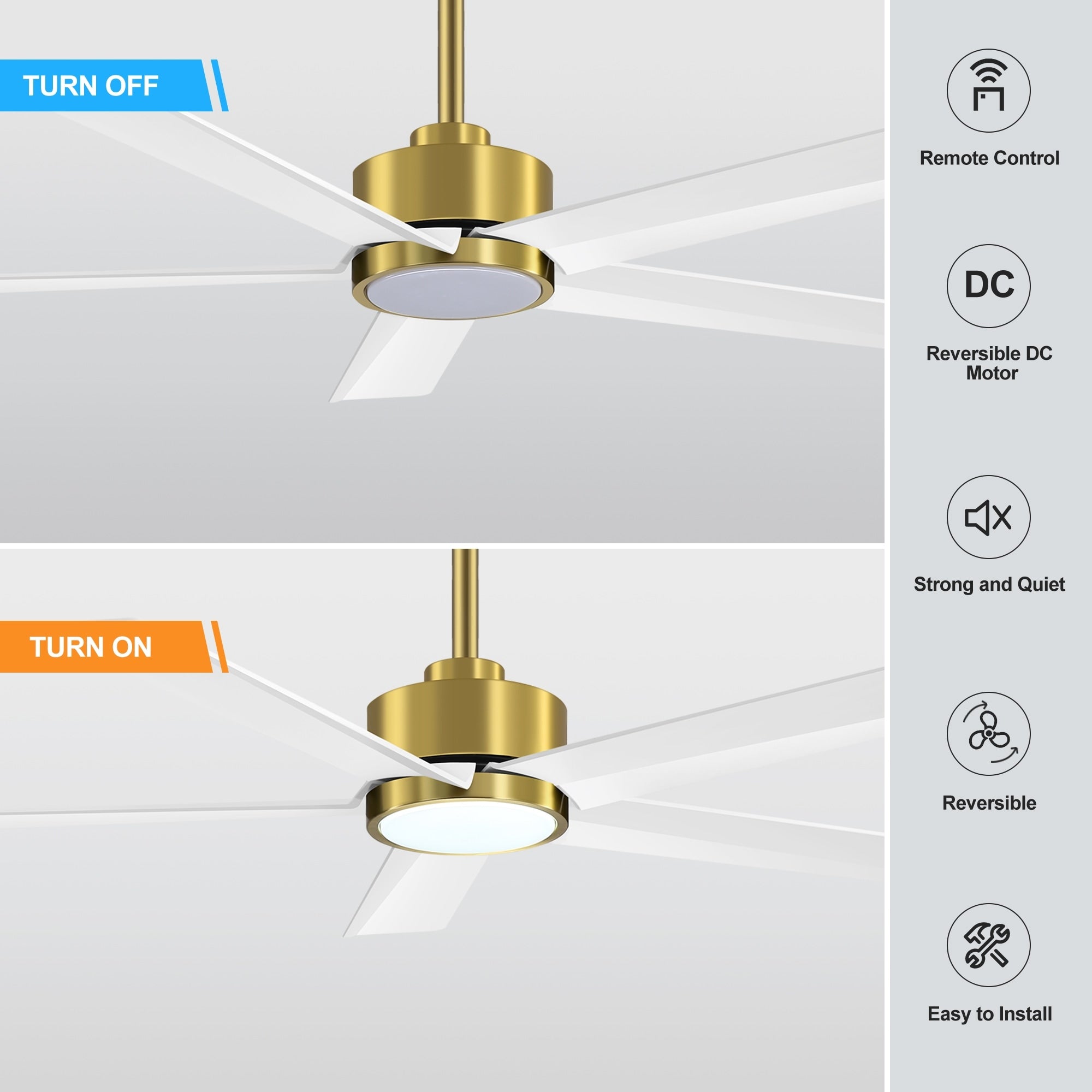 Breezary 65/52/42 5-Blatt-LED-Deckenventilator mit Beleuchtung und Fernbedienung