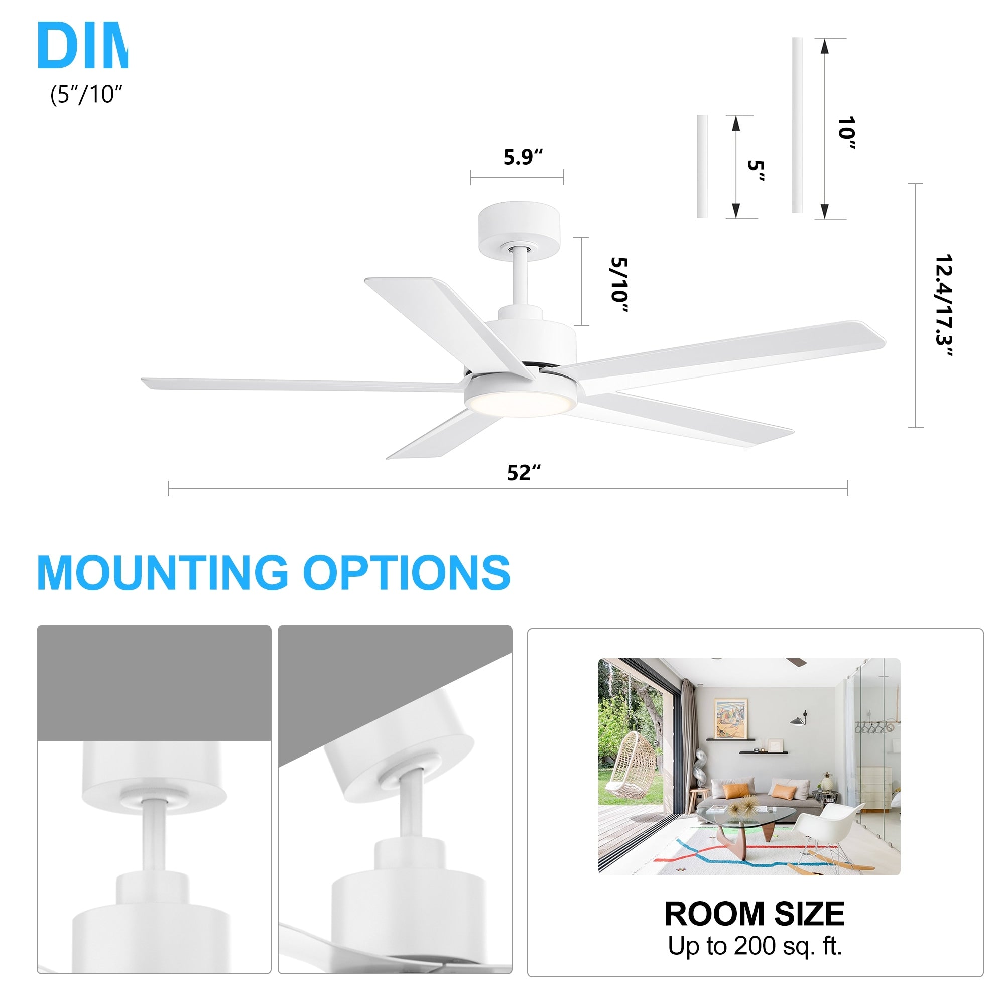 Breezary 65/52/42 5-Blatt-LED-Deckenventilator mit Beleuchtung und Fernbedienung