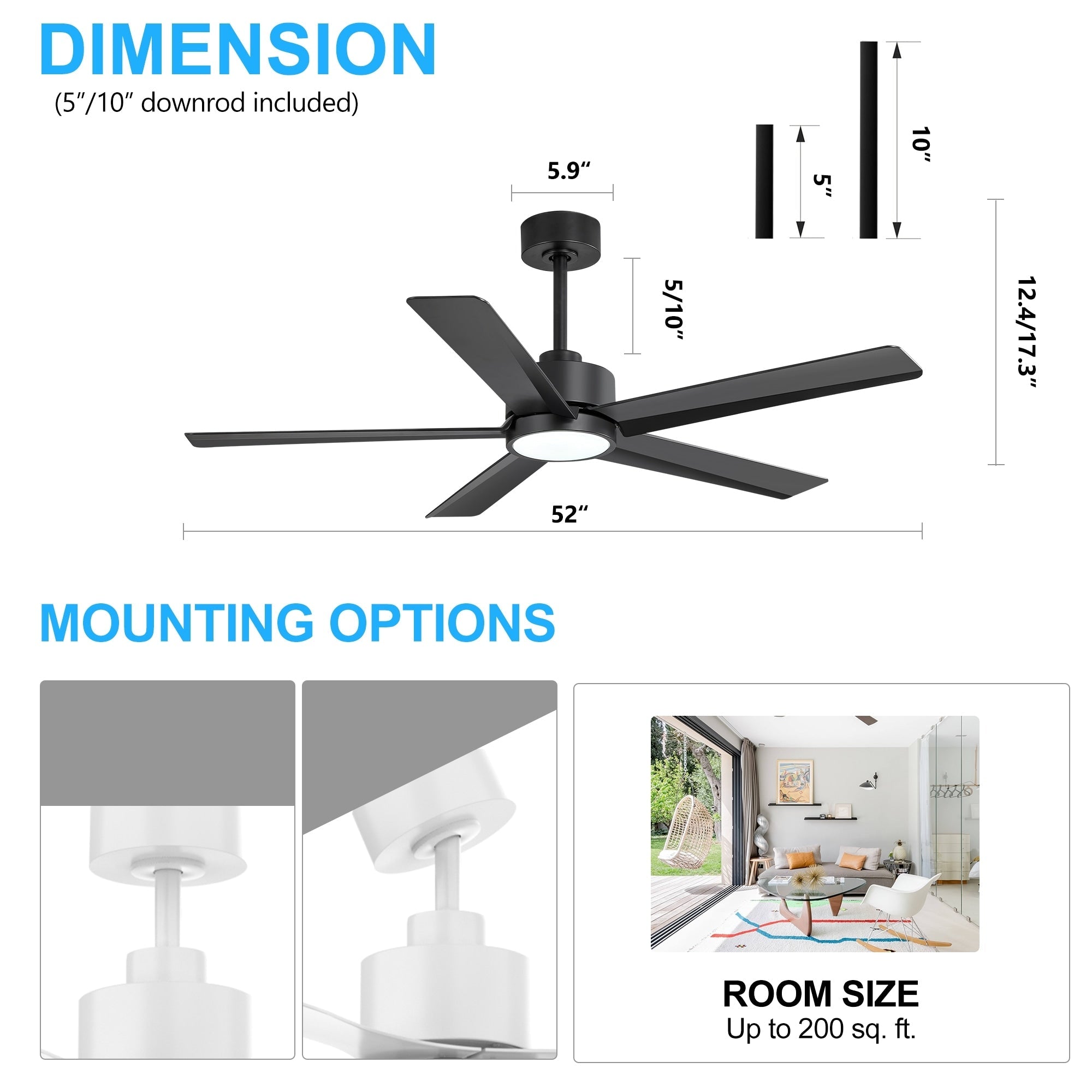 Breezary 65/52/42 5-Blatt-LED-Deckenventilator mit Beleuchtung und Fernbedienung