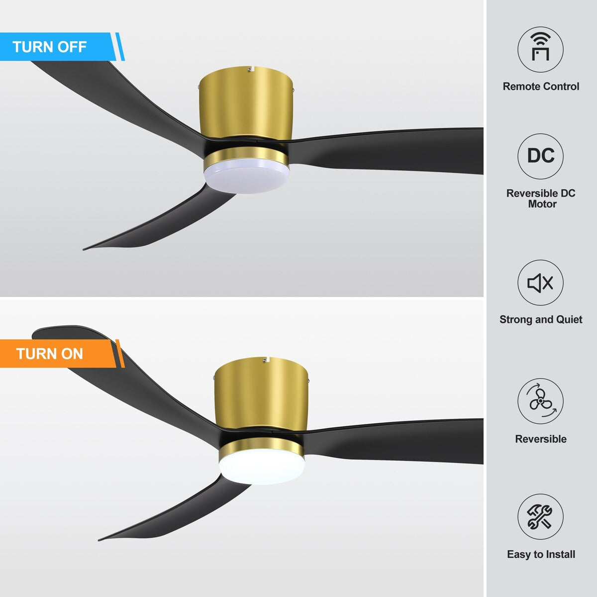 52 Zoll (132 cm) großer, schwarz/weißer LED-Deckenventilator mit Fernbedienung und Beleuchtung (3 Flügel)