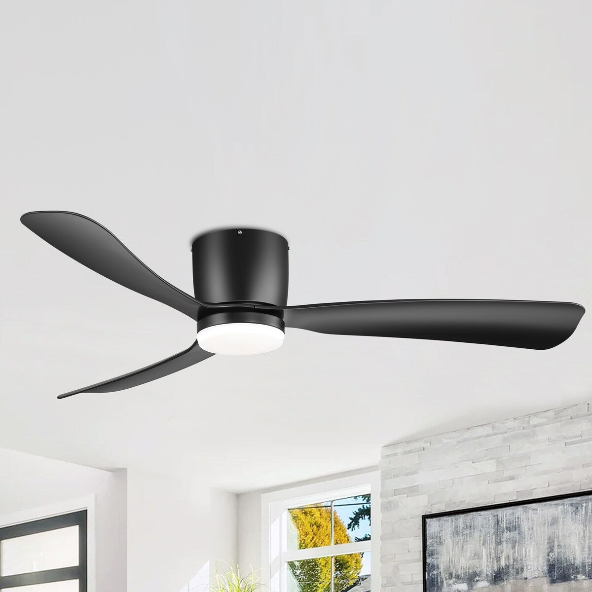 52 Zoll (132 cm) großer, schwarz/weißer LED-Deckenventilator mit Fernbedienung und Beleuchtung (3 Flügel)
