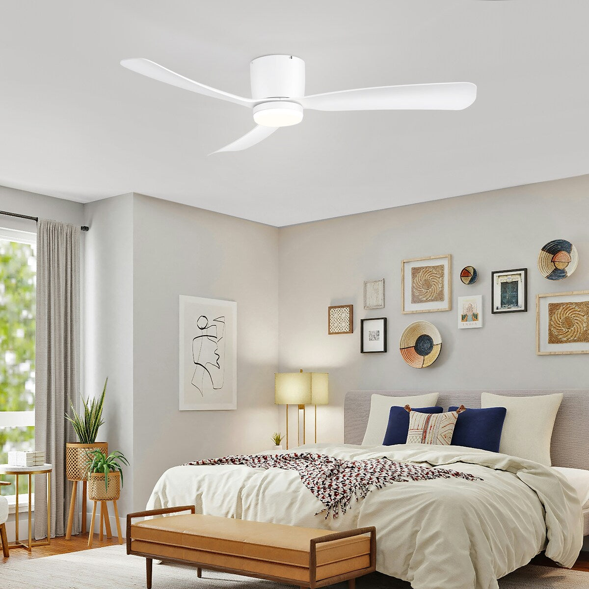 52 Zoll (132 cm) großer, schwarz/weißer LED-Deckenventilator mit Fernbedienung und Beleuchtung (3 Flügel)