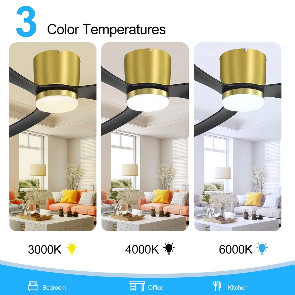 52 Zoll (132 cm) großer, schwarz/weißer LED-Deckenventilator mit Fernbedienung und Beleuchtung (3 Flügel)