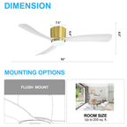 52 Zoll (132 cm) großer, schwarz/weißer LED-Deckenventilator mit Fernbedienung und Beleuchtung (3 Flügel)