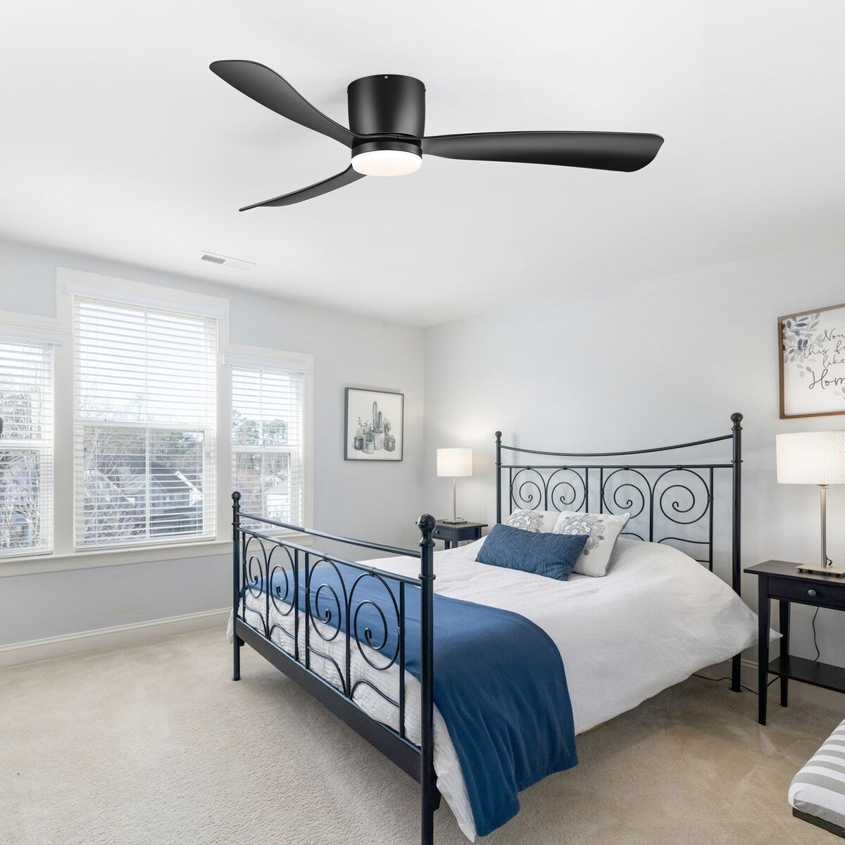 52 Zoll (132 cm) großer, schwarz/weißer LED-Deckenventilator mit Fernbedienung und Beleuchtung (3 Flügel)