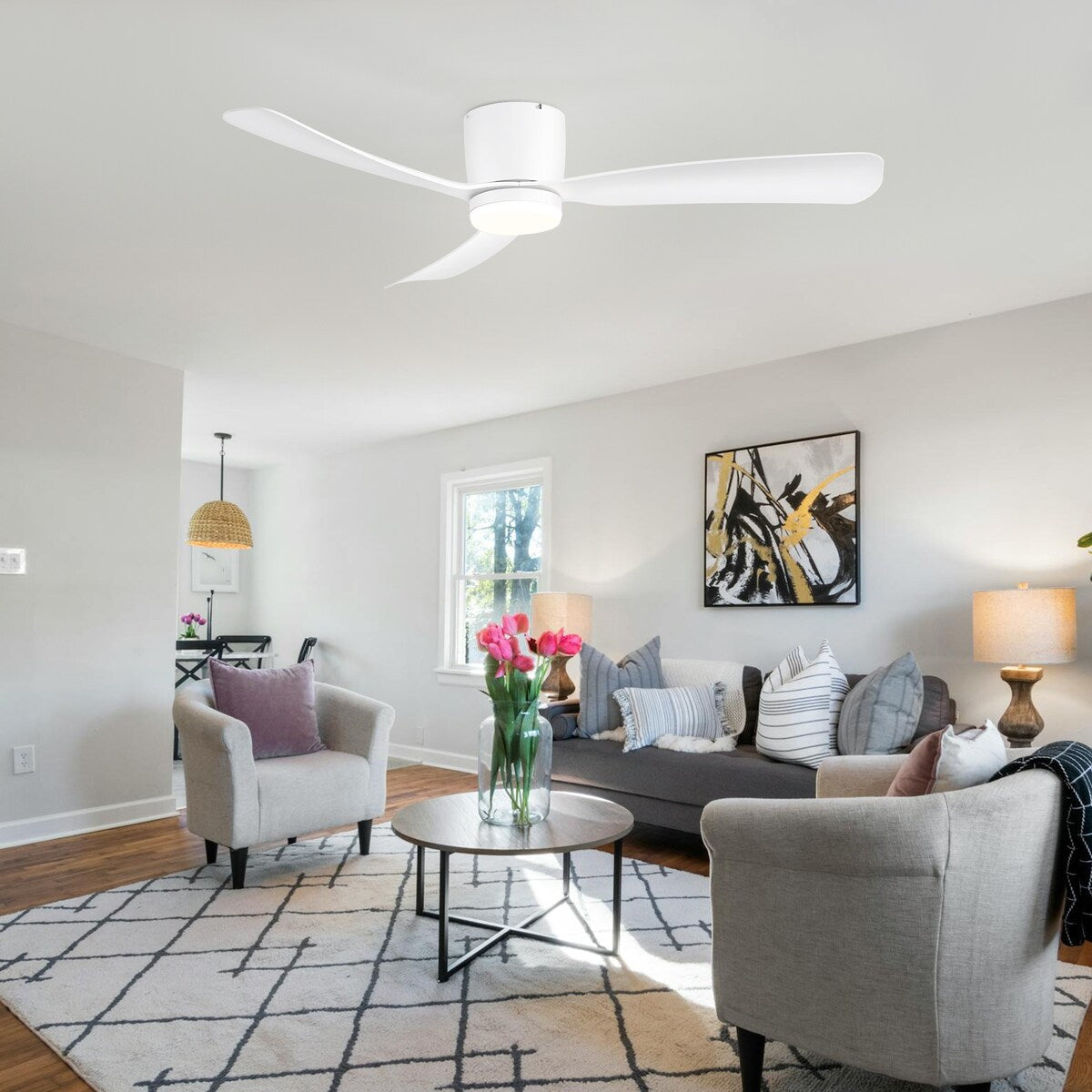 52 Zoll (132 cm) großer, schwarz/weißer LED-Deckenventilator mit Fernbedienung und Beleuchtung (3 Flügel)