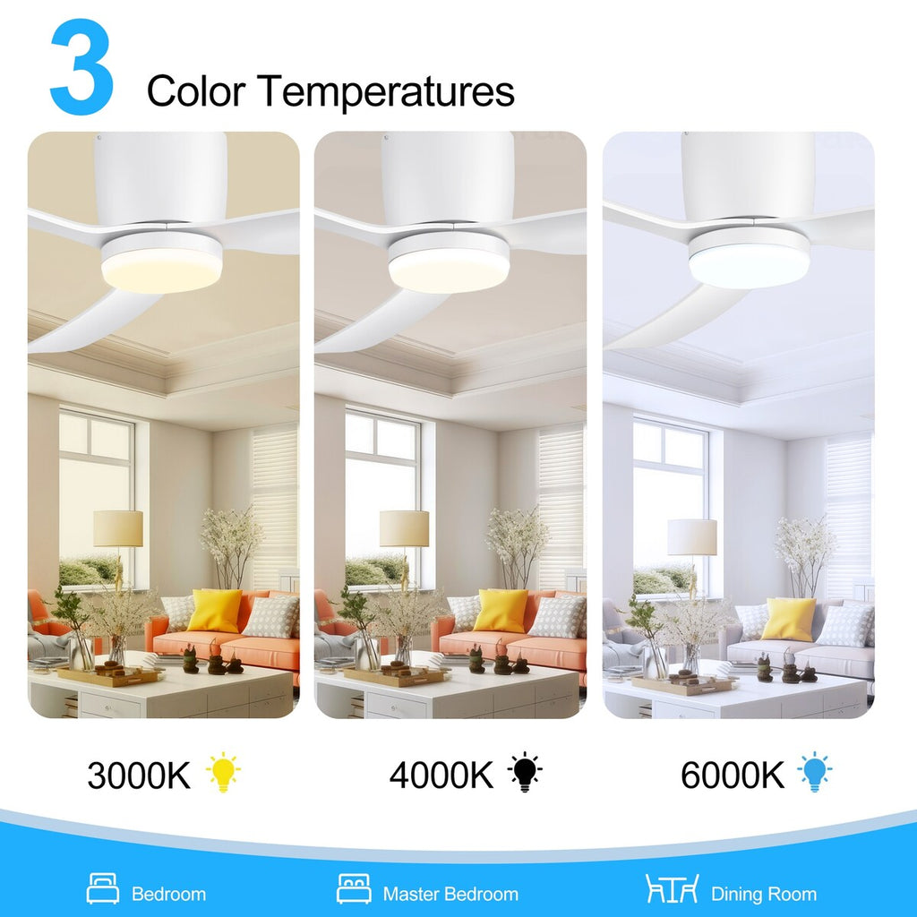 52 Zoll (132 cm) großer, schwarz/weißer LED-Deckenventilator mit Fernbedienung und Beleuchtung (3 Flügel)