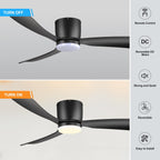 52 Zoll (132 cm) großer, schwarz/weißer LED-Deckenventilator mit Fernbedienung und Beleuchtung (3 Flügel)