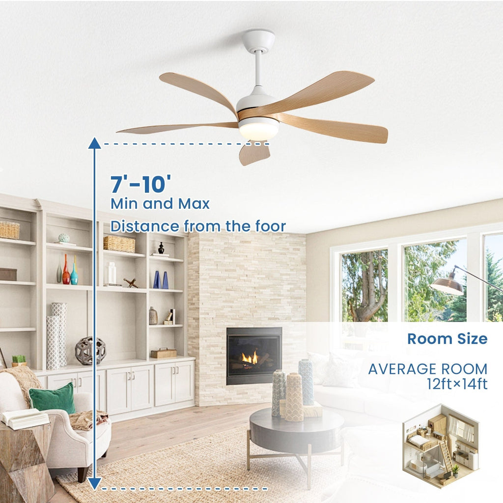52-Zoll-Deckenventilator mit Fernbedienung und Beleuchtung, leiser Gleichstrommotor, 5 Flügel, hoher Luftdurchsatz, moderner Ventilator