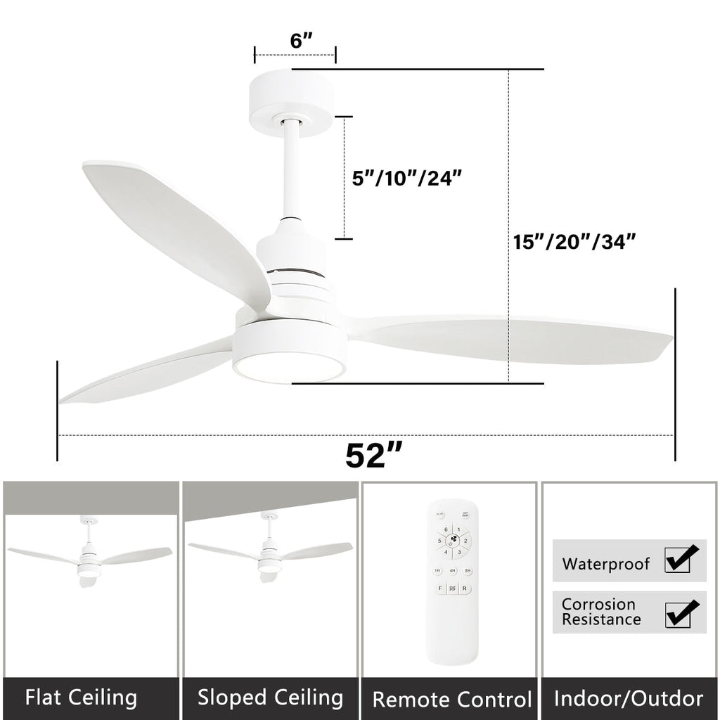48- und 52-Zoll-LED-Deckenventilator mit integrierter Beleuchtung und Fernbedienung, reversibler Gleichstrommotor