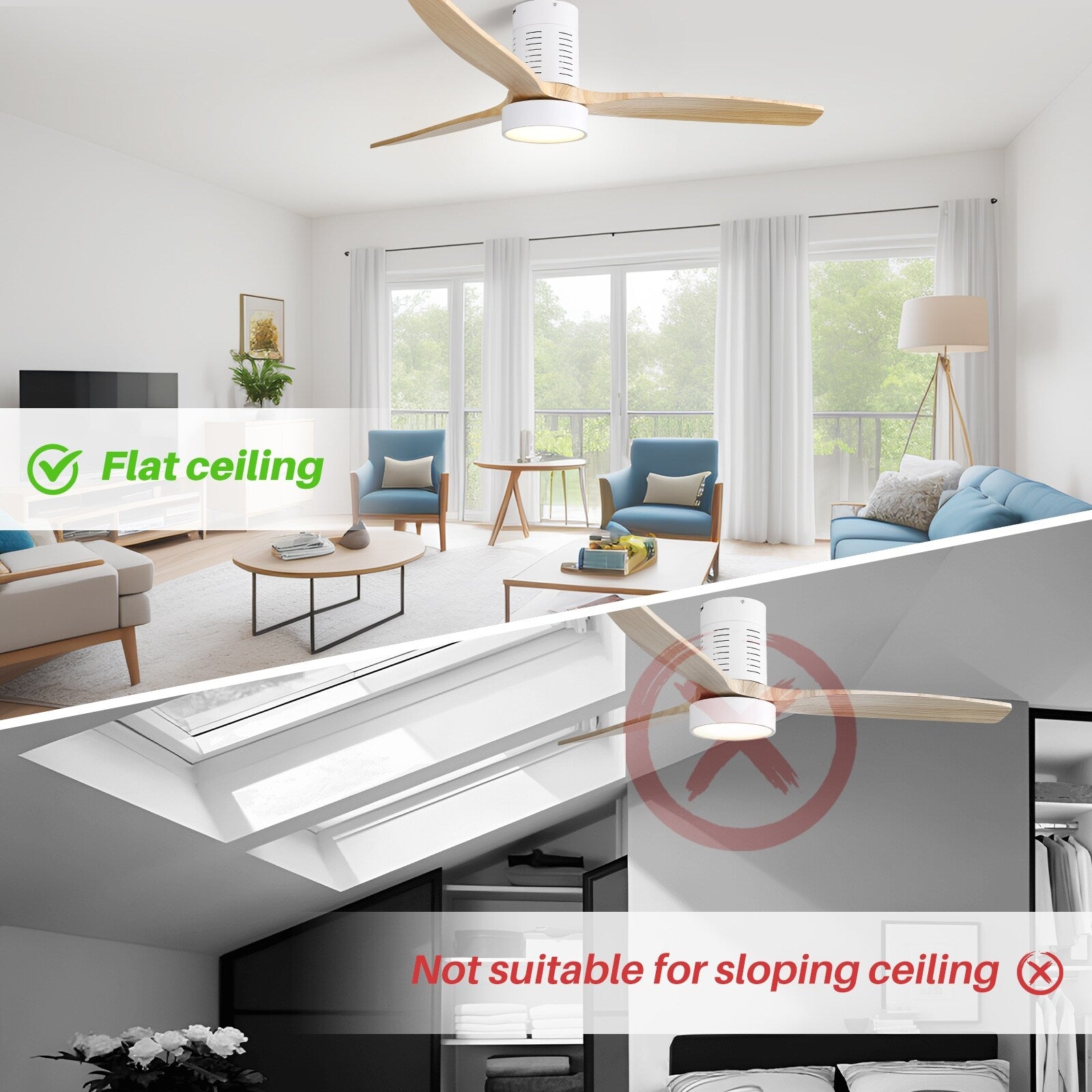 52-Zoll-Deckenventilator im Landhausstil mit Beleuchtung und Fernbedienung, reversibler Gleichstrommotor