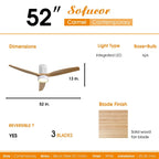 52-Zoll-Deckenventilator im Landhausstil mit Beleuchtung und Fernbedienung, reversibler Gleichstrommotor
