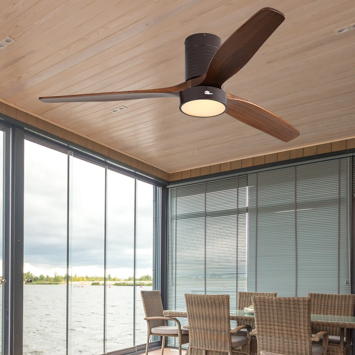 52-Zoll-Deckenventilator im Landhausstil mit Beleuchtung und Fernbedienung, reversibler Gleichstrommotor