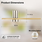 52-Zoll-Deckenventilator im Landhausstil mit Beleuchtung und Fernbedienung, reversibler Gleichstrommotor