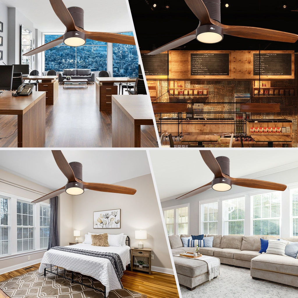 52-Zoll-Deckenventilator im Landhausstil mit Beleuchtung und Fernbedienung, reversibler Gleichstrommotor