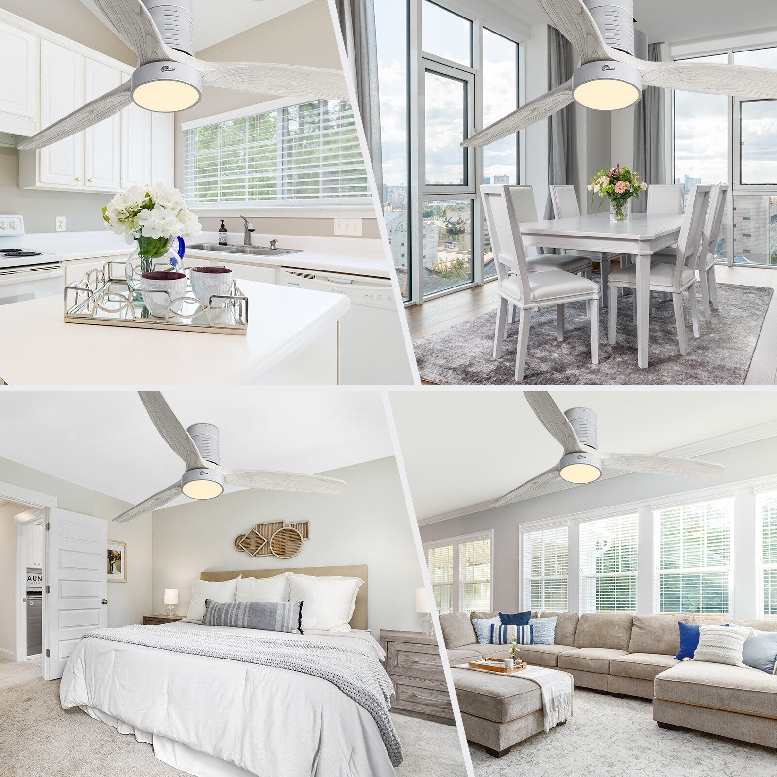 52-Zoll-Deckenventilator im Landhausstil mit Beleuchtung und Fernbedienung, reversibler Gleichstrommotor