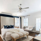 52-Zoll-Deckenventilator mit 5 Flügeln, verchromt, aus Holz, im modernen Kristall-Design und mit Fernbedienung