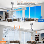 Moderner 52-Zoll-Deckenventilator aus Massivholz/ABS mit Fernbedienung (ohne Beleuchtung), 6 Windgeschwindigkeiten und umkehrbarer Luftstromrichtung