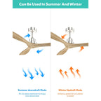 Moderner 52-Zoll-Deckenventilator aus Massivholz/ABS mit Fernbedienung (ohne Beleuchtung), 6 Windgeschwindigkeiten und umkehrbarer Luftstromrichtung