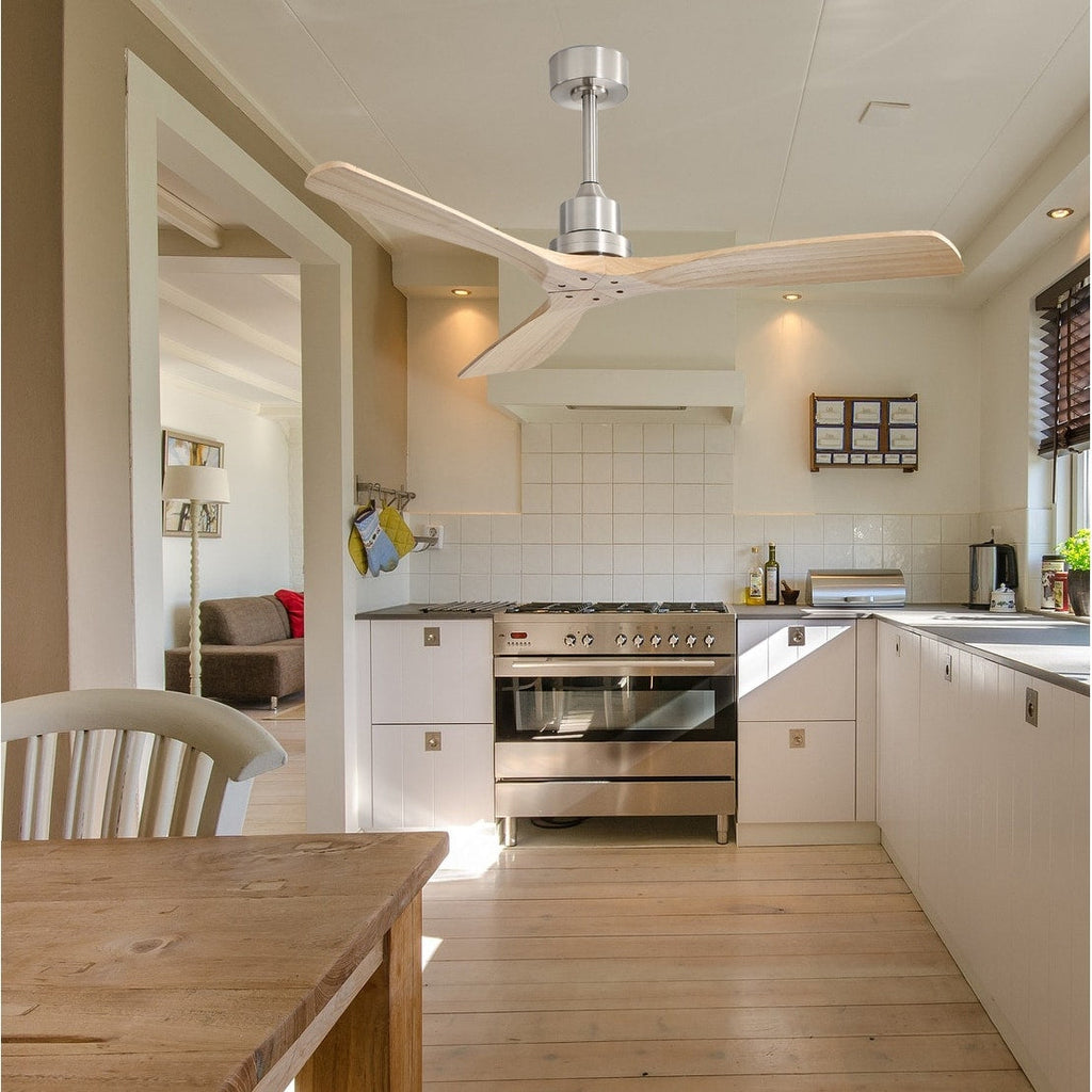 Moderner 52-Zoll-Deckenventilator aus Massivholz/ABS mit Fernbedienung (ohne Beleuchtung), 6 Windgeschwindigkeiten und umkehrbarer Luftstromrichtung