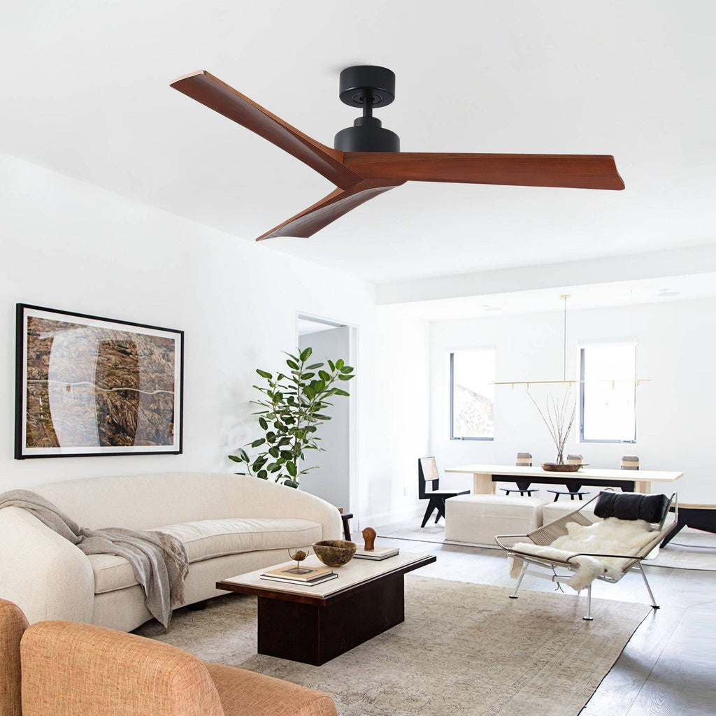 Moderner 52-Zoll-Deckenventilator aus Massivholz/ABS mit Fernbedienung (ohne Beleuchtung), 6 Windgeschwindigkeiten und umkehrbarer Luftstromrichtung
