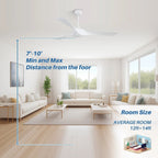 Moderner 52-Zoll-Deckenventilator aus Massivholz/ABS mit Fernbedienung (ohne Beleuchtung), 6 Windgeschwindigkeiten und umkehrbarer Luftstromrichtung